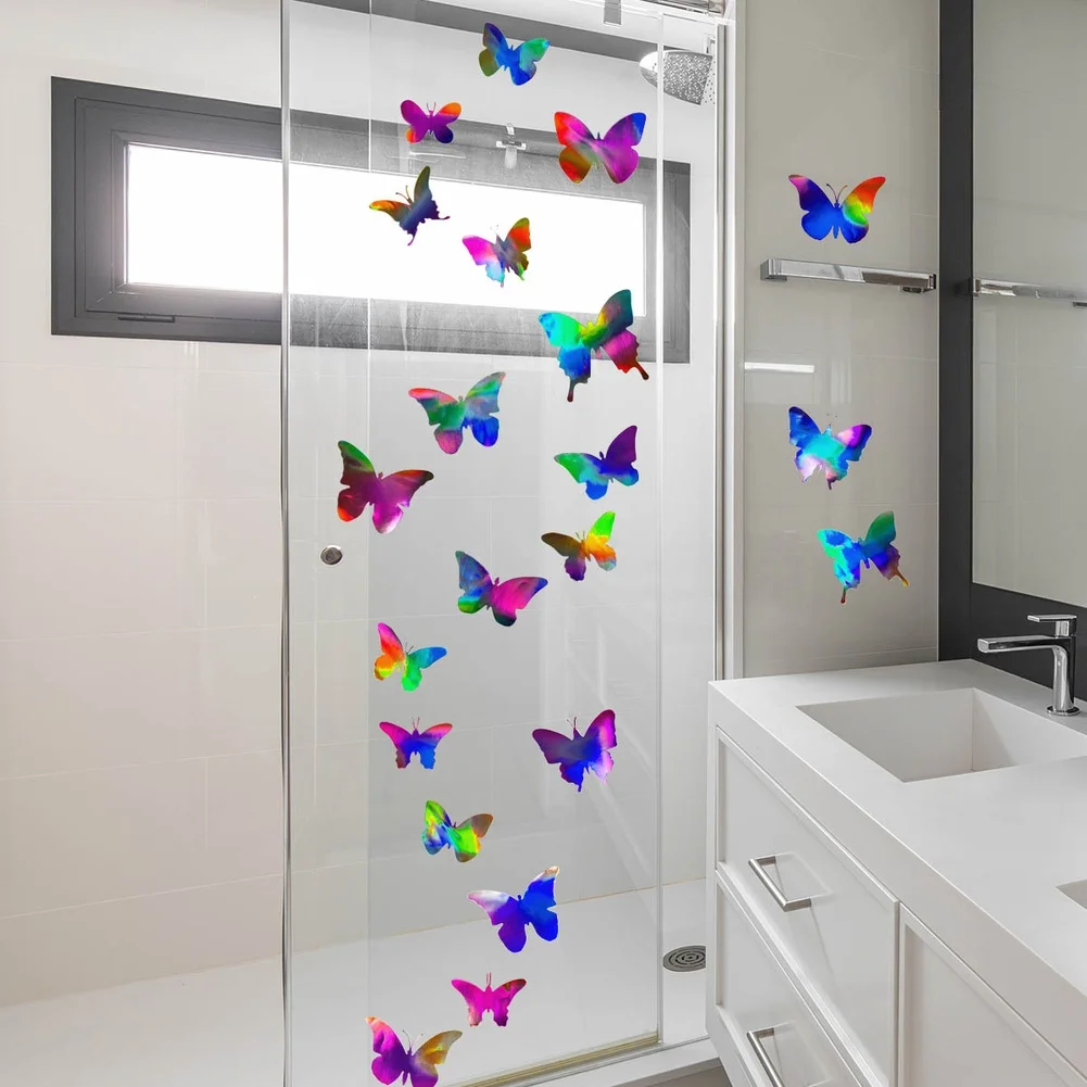 Self-Adhesive Wall Stickers with Holographic Optical Effect and Clear Plant Flower Imagery for Home and Office Walls