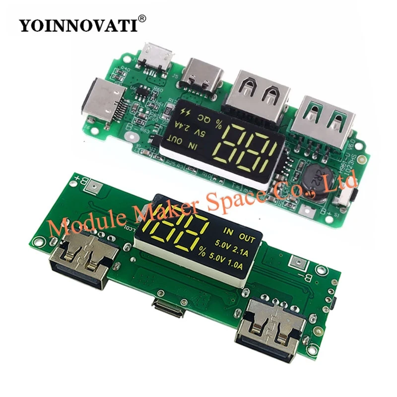 1pcs Lithium Battery Charger Board LED Dual USB 5V 2.4A Micro or Type-C USB Mobile Power Bank 18650 Charging Module