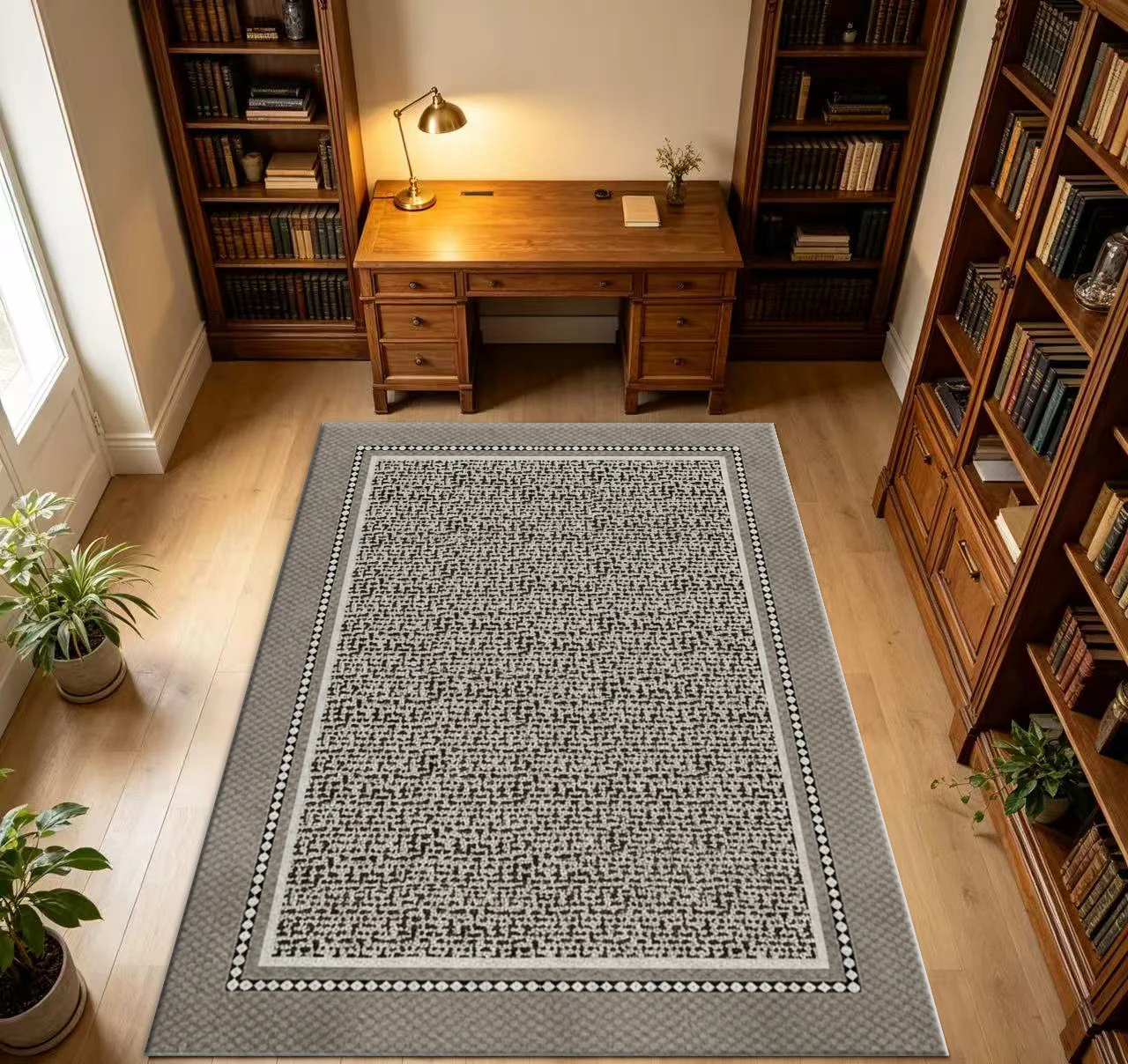 Classic Bordered Geometric Area Rug Carpet Flooring Modern Indoor Floor Mat for Bedroom Living Room Home Decor