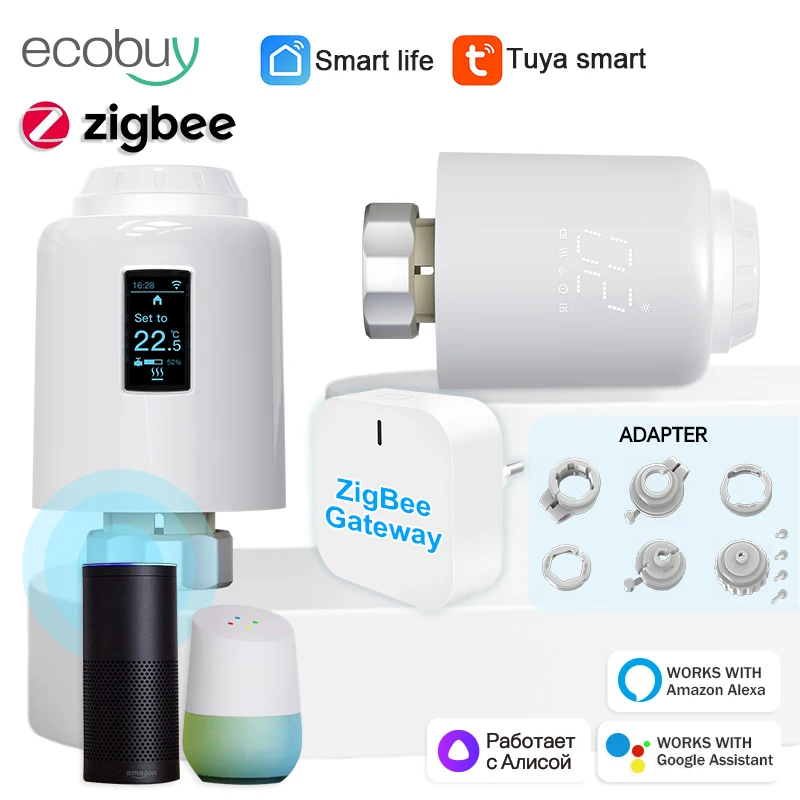 Tuya Smart Home Zigbee 3.0 Thermostat Smart Radiator Valve Head  Zigbee Gateway Programmable TRV Thermostatic Head Google Alexa