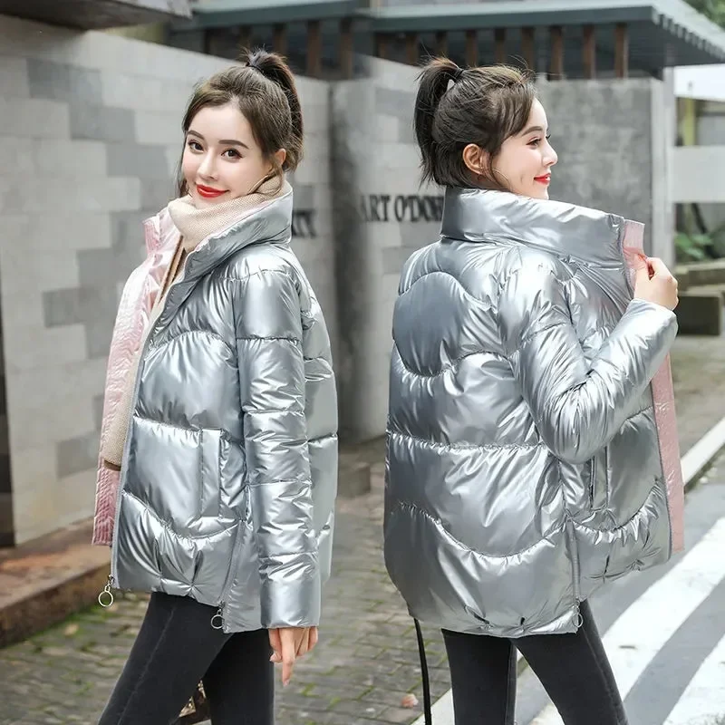 2023 nuova giacca invernale da donna lucida Parka Stand Callor piumino di cotone caldo Casual cotone imbottito Parka cappotto da neve