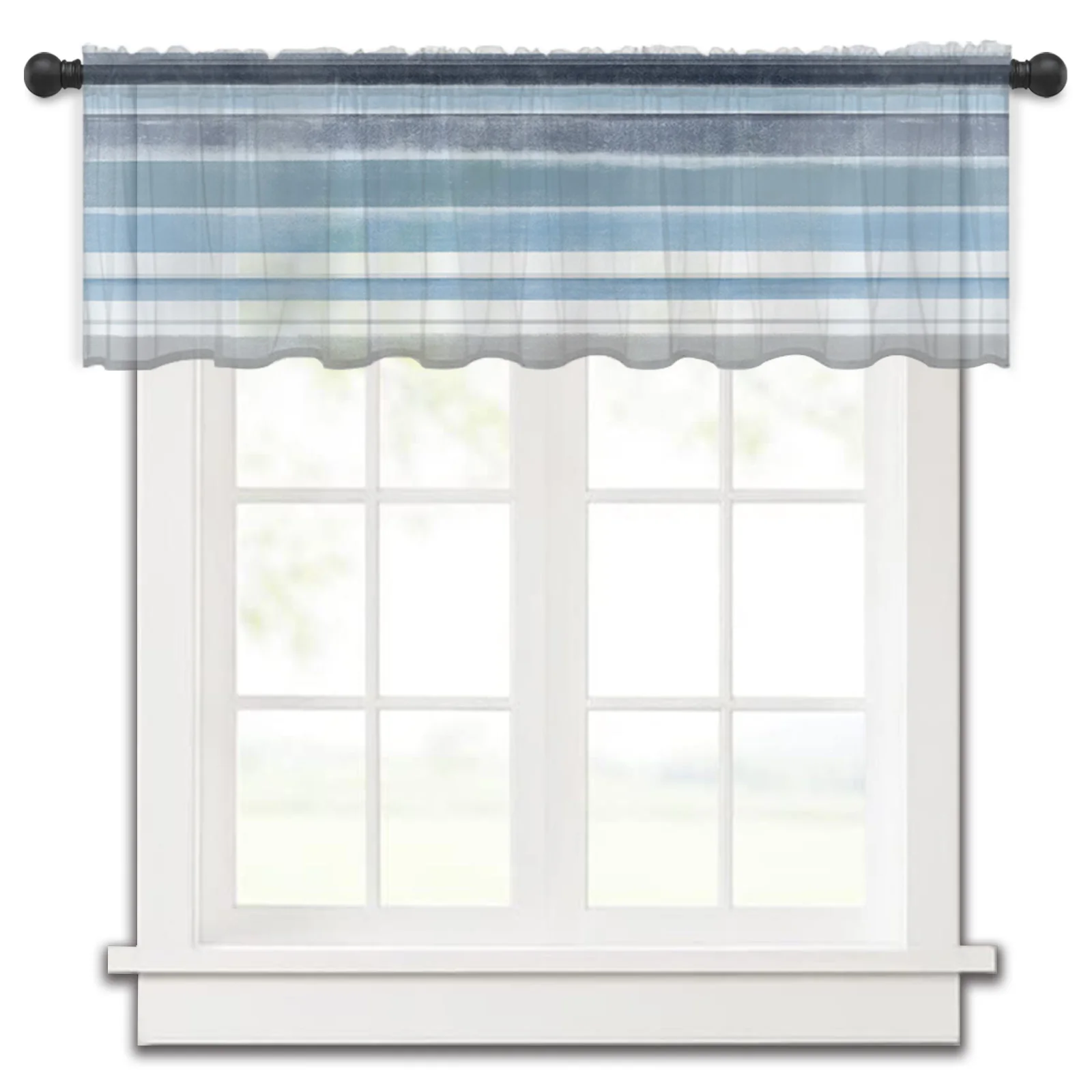 

Nordic Style Striped Texture Blue Rod Pocket Short Curtain Half-Curtain For Kitchen Door Drape Cafe Small Window Sheer Curtains