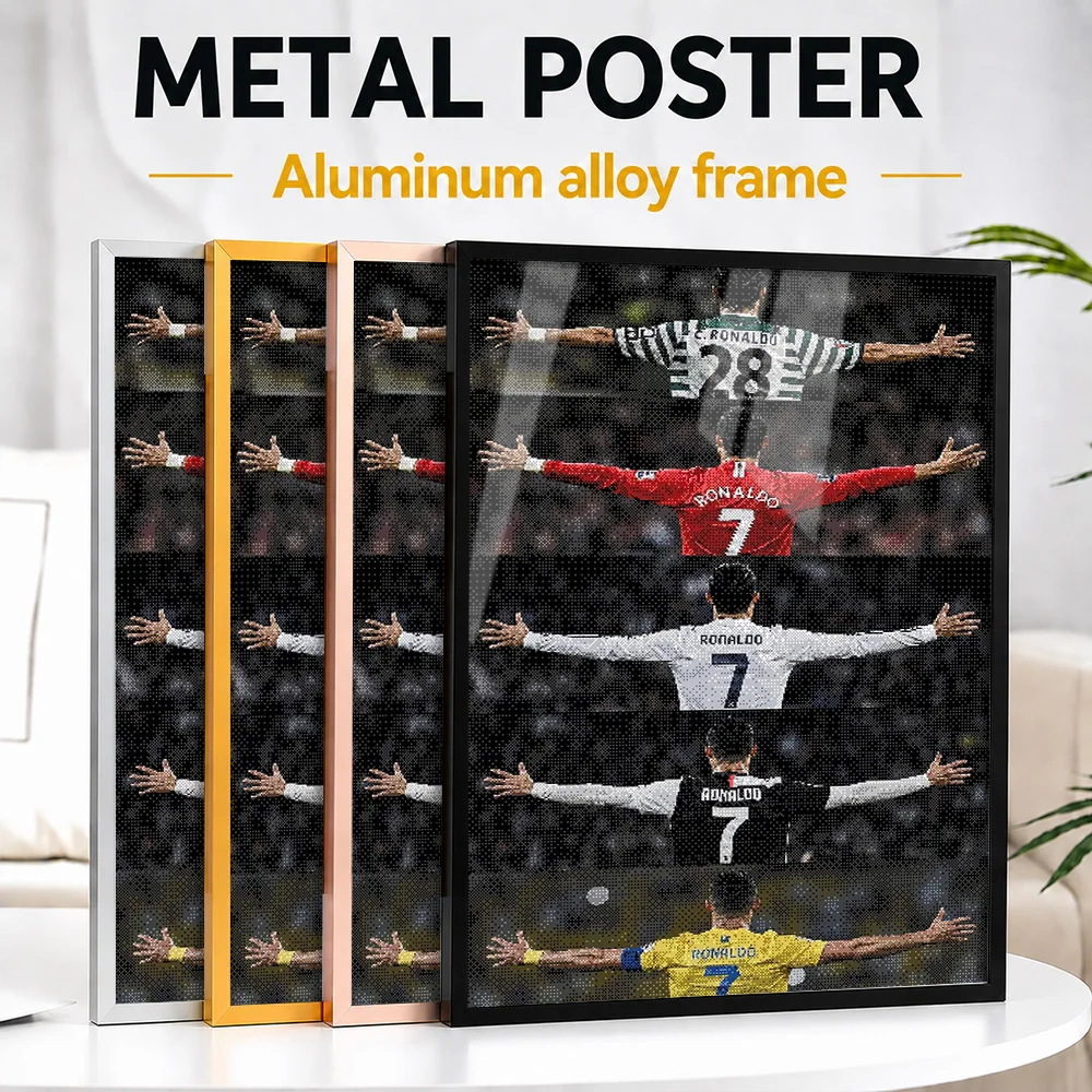Cristiano Ronaldo Career Jersey Collage Framed Metal Print Customized Victory Tribute Wall Art For Football Fans Decorating Gym
