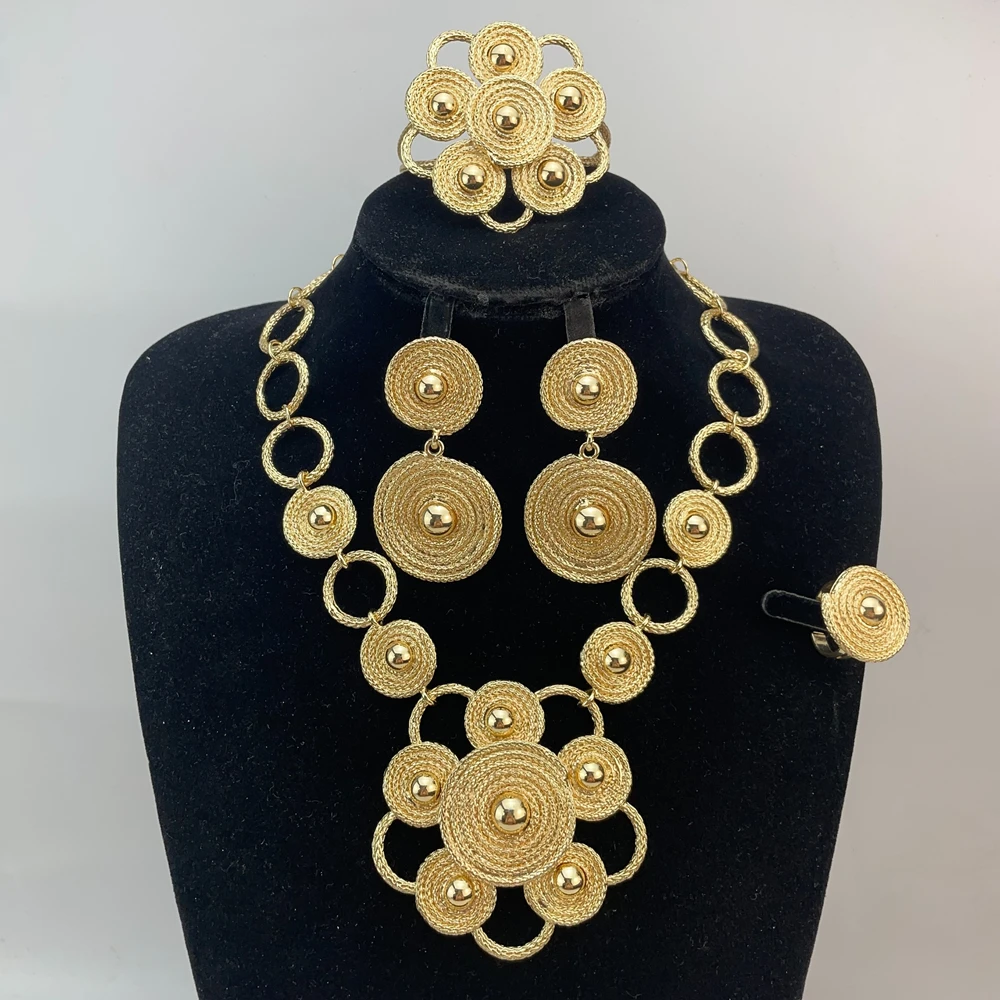 

Brazilian Simple Style Big Bold Necklace Luxury Quality African Bride Jewelry Set For Women Party Gifts FHK22789