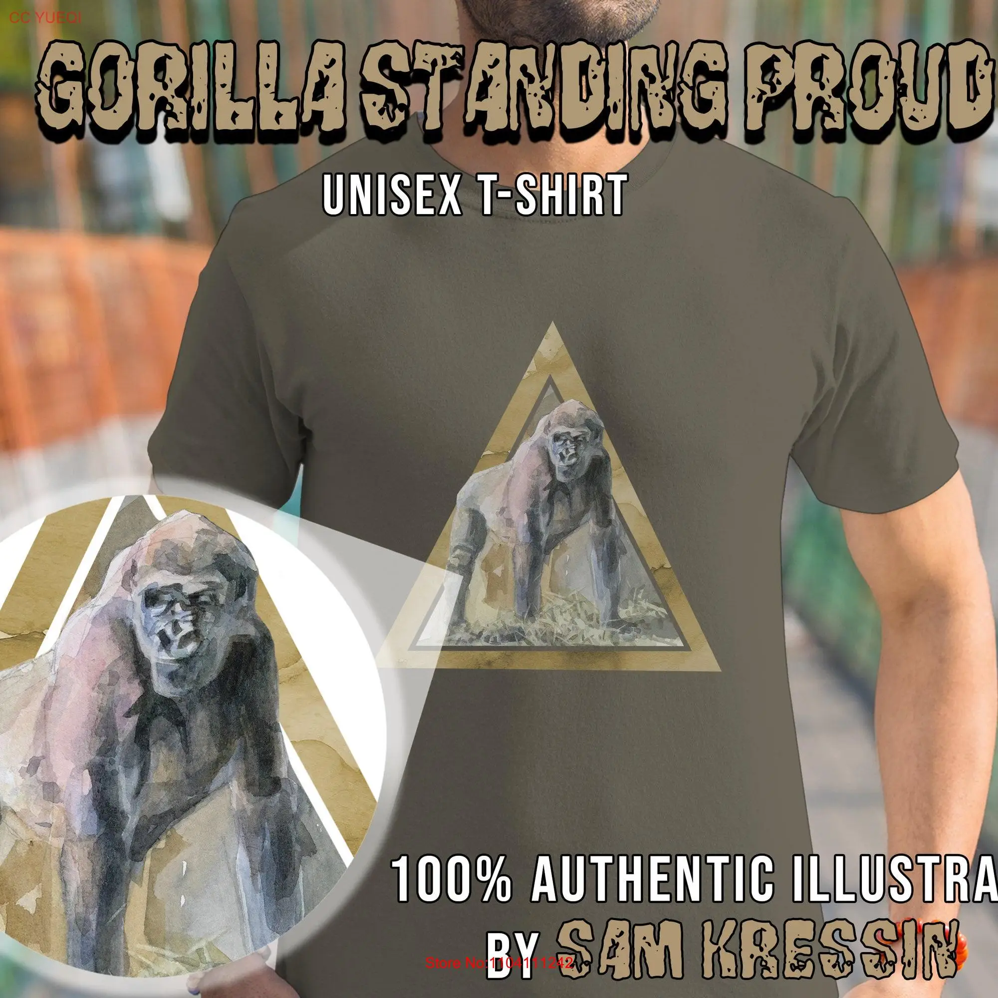 Geometric Proud Gorilla Artwork T Shirt High Quality Wildlife Themed for Men and Women long or short sleeves