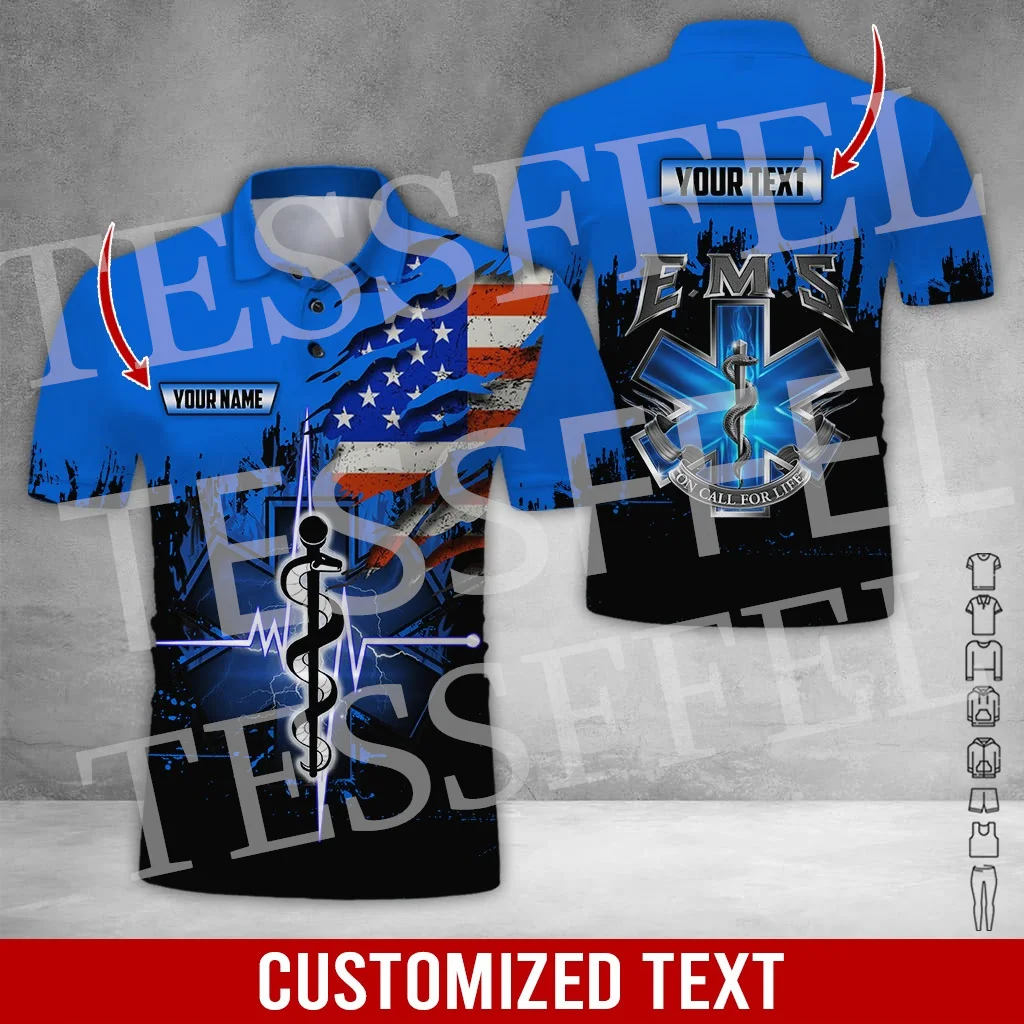 Custom Name Cosplay EMS EMT Medical Paramedic Nurse Worker Retro 3DPrint Summer Polo Shirts Harajuku Casual Short Sleeves A2 - Image 2