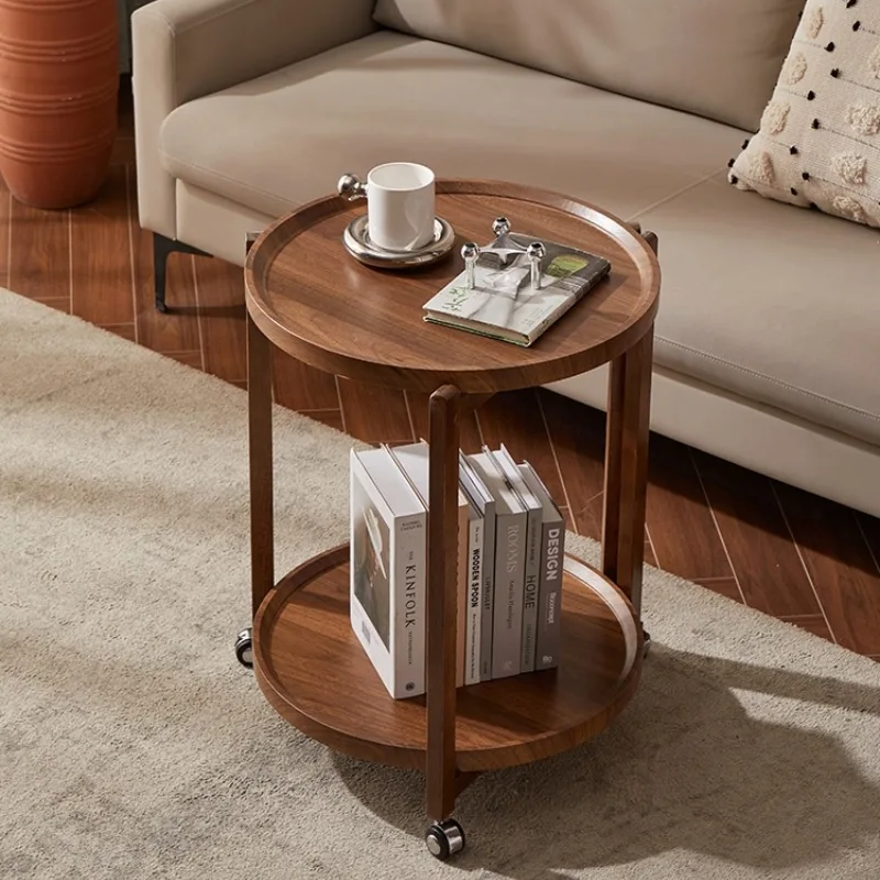 

Movable trolley living room coffee table sofa kitchen rubber wood storage