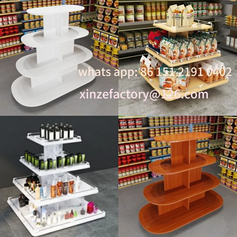 

Customizable Container Wooden Showcase Supermarket Snack Shelf Stack Head Display Shelf Products Maternal and Infant Store Round
