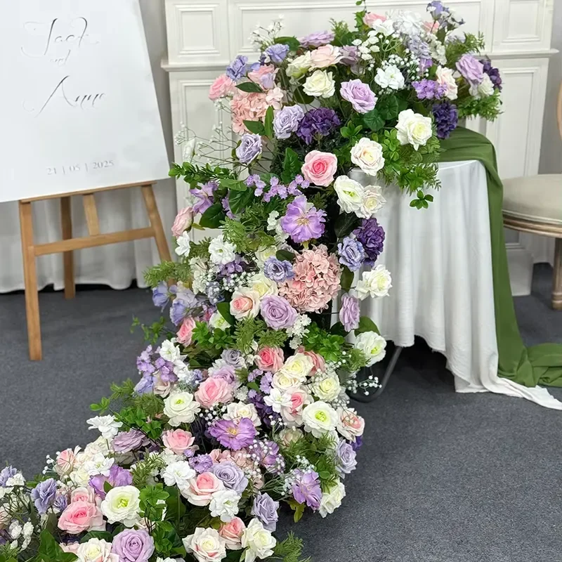 Artificial Light Color White purple Rose Silk Flower Green Plant White Gypsophila for Wedding Decoration Shopping Mall