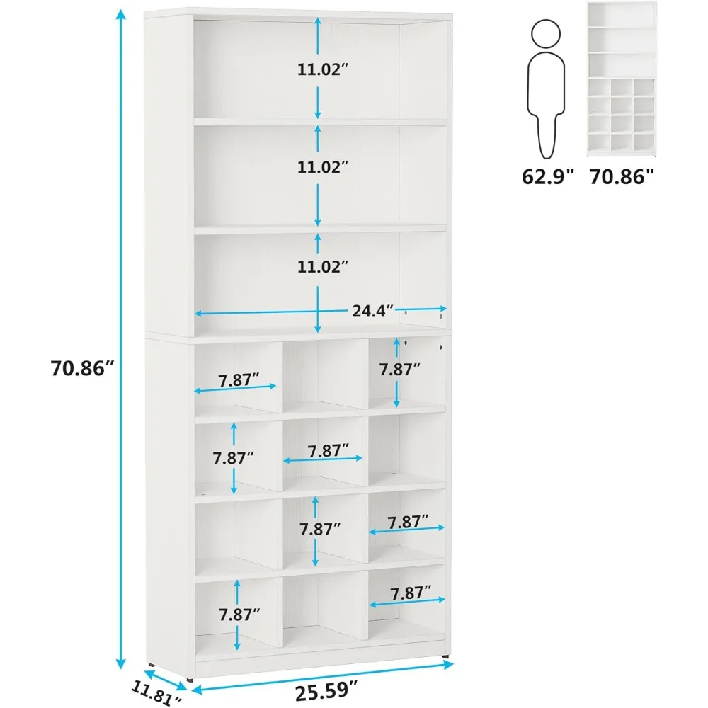 Shoe Cabinet, 24 Pair Freestanding Shoe Rack Storage Organizer with Side Hooks, Modern Shoe Storage Cabinet