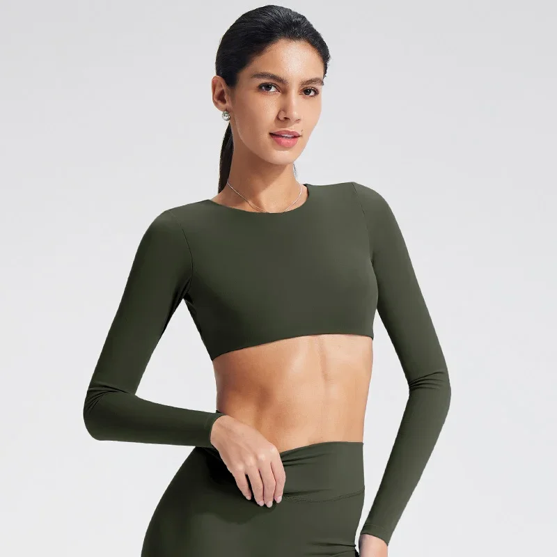 New  Open Back Yoga Shirt Women Long Sleeve Removable Pad Gym Workout Tops Quick Dry Athletic Fitness T-Shirt Sports Wear