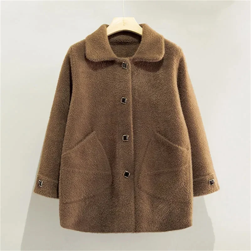 

Middle-aged Mothers Autumn And Winter Thick Coats Women's Loose 6XL Mink Cashmere Cardigans Winter Woolen Coats Female Wool Coat