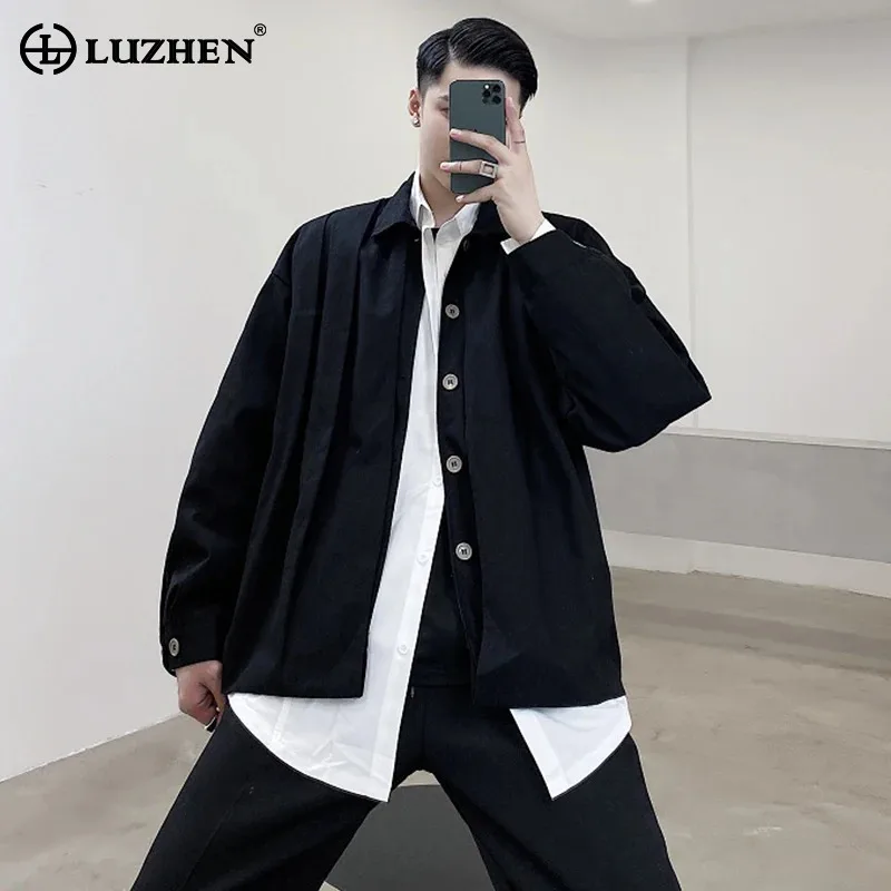 LUZHEN 2024 Fashion Solid Color Fold Design Jacket Men's Street Elegant Trendy Stand Collar Muslim Style Autumn Outwear LZ7961