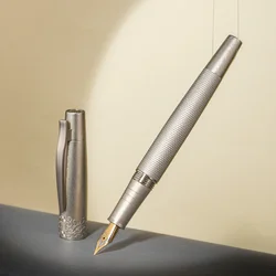 Hongdian 6013 Silver Metal Fountain Pen Iridium EF/F/Bent Nib with Clip Beautiful Texture Excellent Business Office Gift Ink Pen