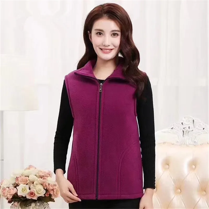 L-4XL Female Chalecos Autumn Winter Vest Jacket Slim Mother's Clothing Middle-Aged Women Spring Fleece Warm Vests Top