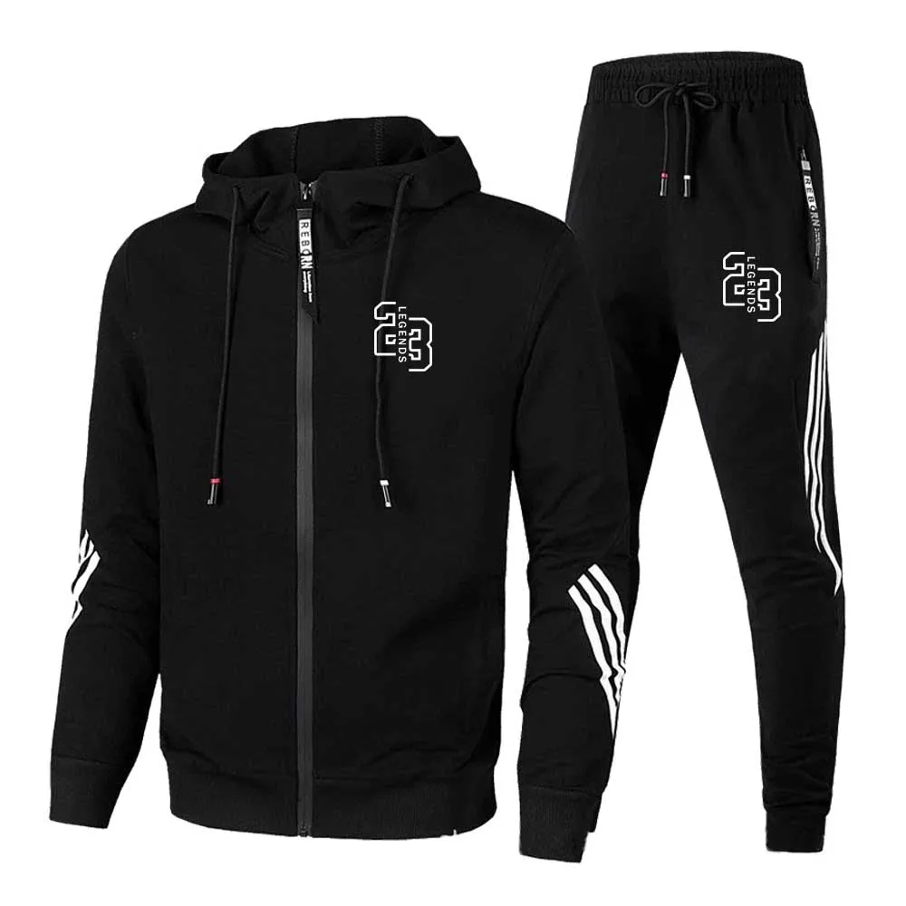 2pcs  LEGENDS 23 Letter Print Men's Casual Long Sleeve Hooded Sweatshirt And Long Pants - Loose Fit Lightweight Hoodie