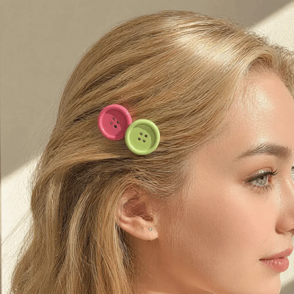 2pcs Lovely Oval Design Candy Color Hair Clip Sweet Non-Slip Button Shape Hairpins Lightweight Durable Cute Barrettes Daily Wear