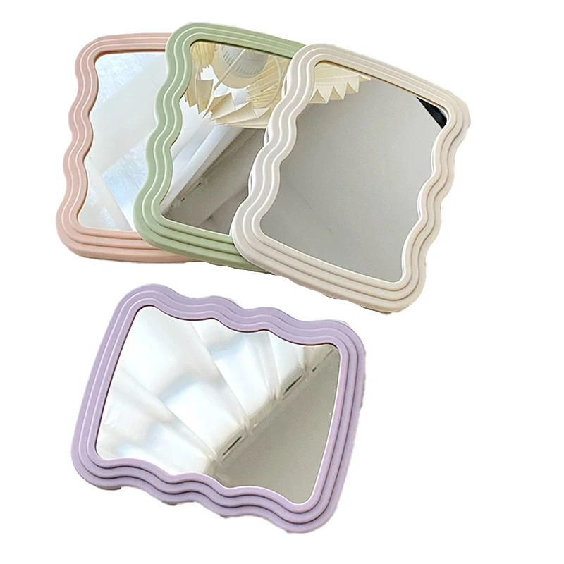 Espelho de maquiagem de mesa ondulado cor sólida simples portátil espelho de maquiagem dobrável estudante compacto bonito espelho