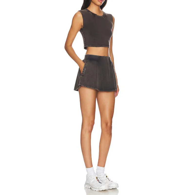 

Jenny&dave Sports Suit Women's Casual Sleeveless Sports Top, Running Fitness Anti Glare High Waisted Tennis Skirt