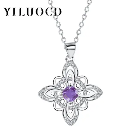 Original 925 Thai Silver Witch Knot Necklace Wicca Witchcraft Necklace with Purple Cubic Zirconia Supernatural Jewelry for Women