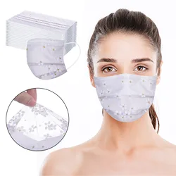 Adult Net Yarn Flowers Four-Layer Disposable Protective Printing Mask Outdoor Dust-Proof Face Protective Mask Disposable Mask