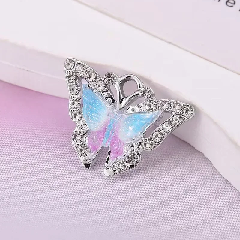 10Pcs Delicate Gold Silver Color Crystal Butterfly Charm Animal Pendant for Earring Necklace Women Handmade Jewelry Accessories