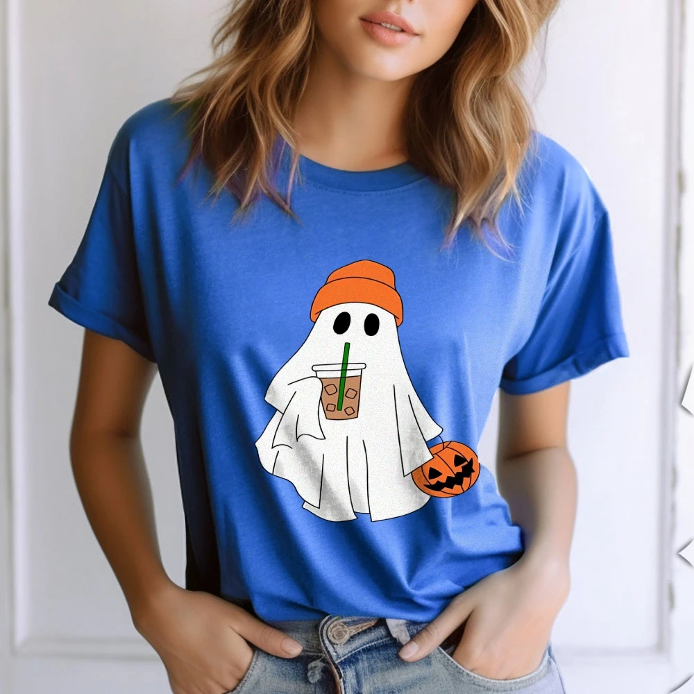 Fun Halloween T-Shirt Ghost Graphic Short Sleeve Cotton Loose Crew Neck Top Cute Ladies Streetwear Trend Y2khigh-Quality