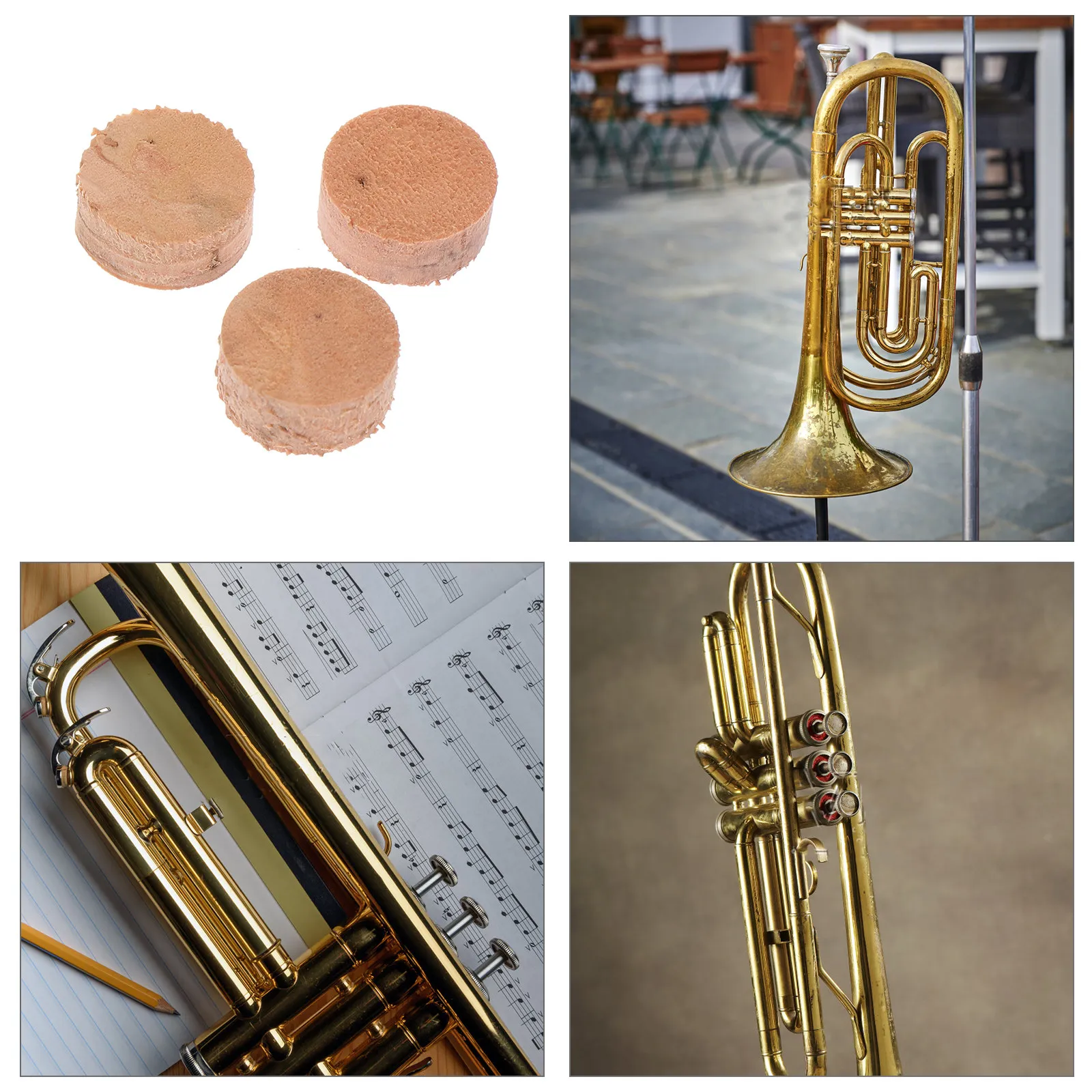 3Pcs Tuba Water Key Cork Pads Natural Soft Hard Cork Replacement Accessories for Tuba Maintenance Fit Professional