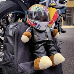 Creative Cool Racing Bear Plush Toy Motorcycle Helmet Jacket Bear Doll Soft Stuffed Animal Suit Accessories Kids Boyfriend Gifts