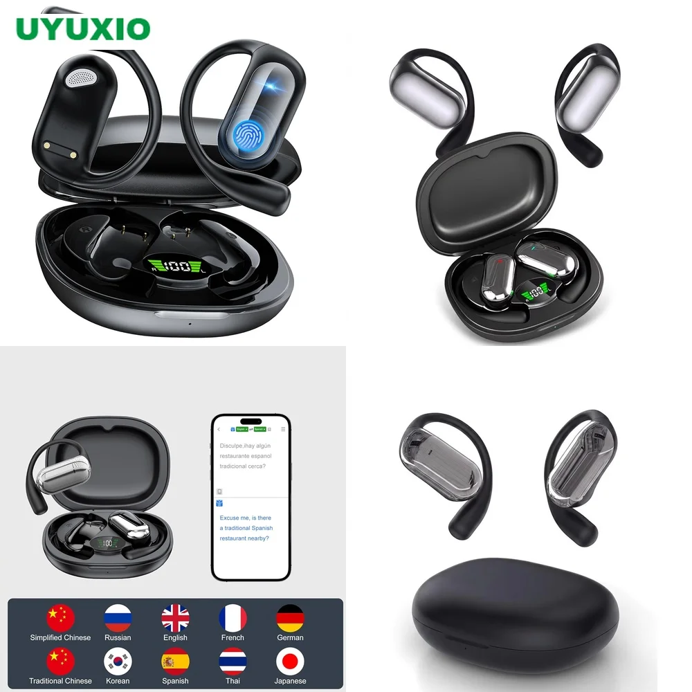 Professional Translator Headphones BT 5.4 No Subscription 144 Languages OWS Real-Time Translation Open-Ear OWS Earphone 4 Modes