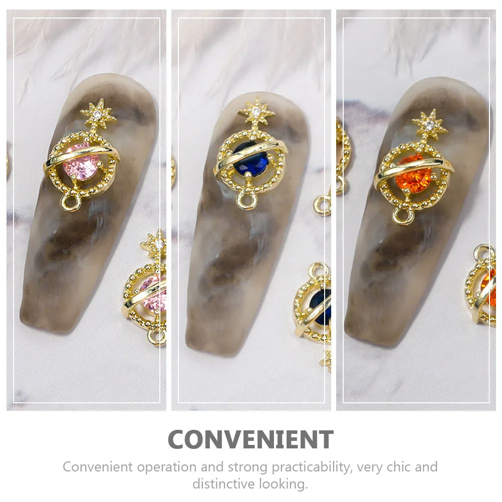 

6Pcs Zircon Planet Nail Art Decoration Manicure DIY Small Charms Nail Embellishments Accessories Manicure Alloy Zircon Decors