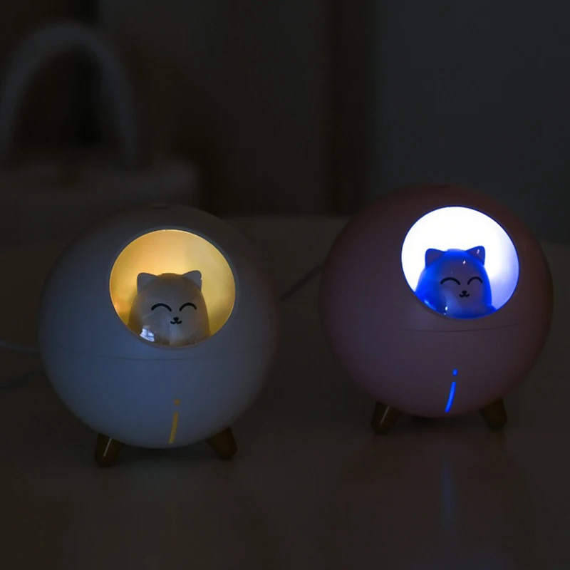 USB صغير المرطب الناشر مبيد لطيف كوكب القط الهواء المرطب بالموجات فوق الصوتية مع ضوء LED لون رومانسي