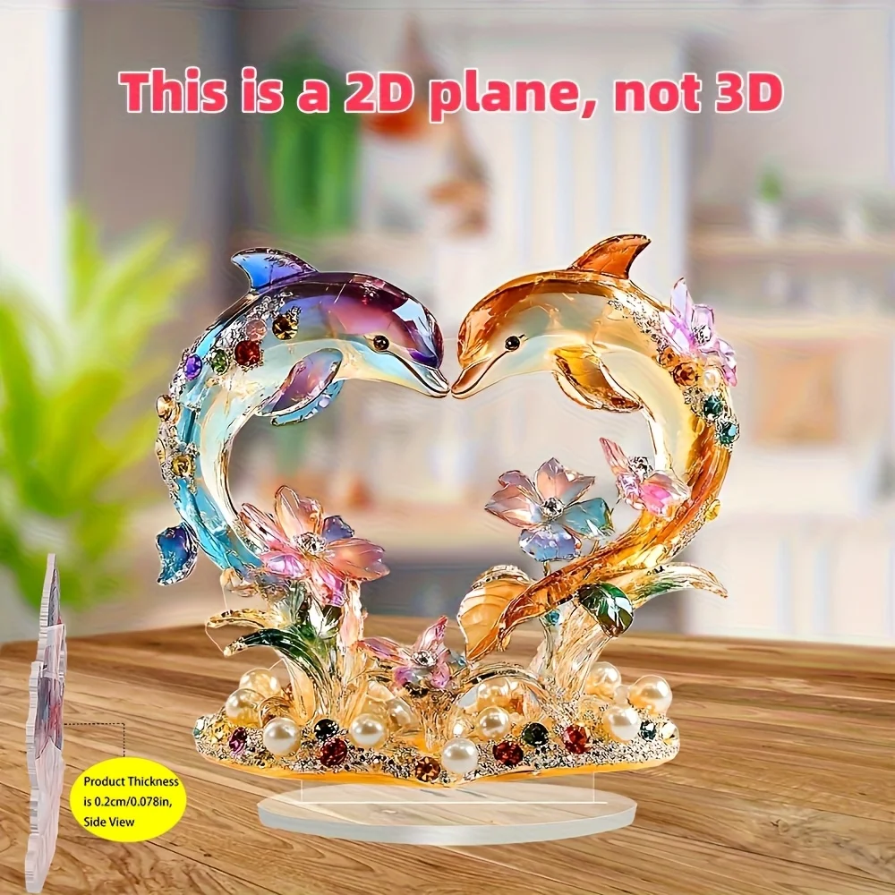 2D Flat Design, a Colorful Dolphin-Shaped Decoration - a Romantic Valentine'S Gift, No Electricity Needed for Home Desktop Decor