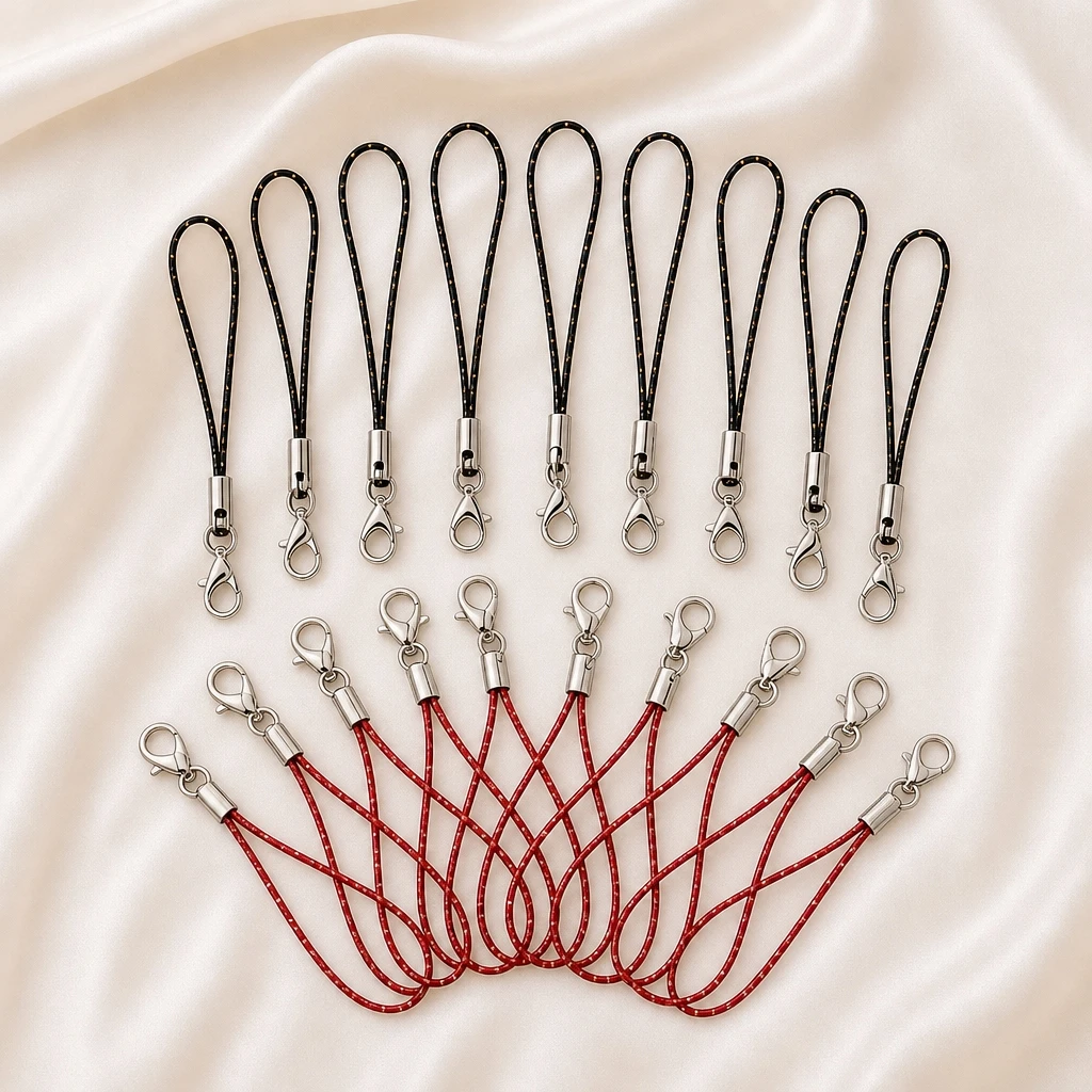 100 Stück schwarze Schlüsselbänder mit Karabinerhaken, Schlüsselanhänger, Handy-Charms, Schmuckherstellungszubehör – Detail 1