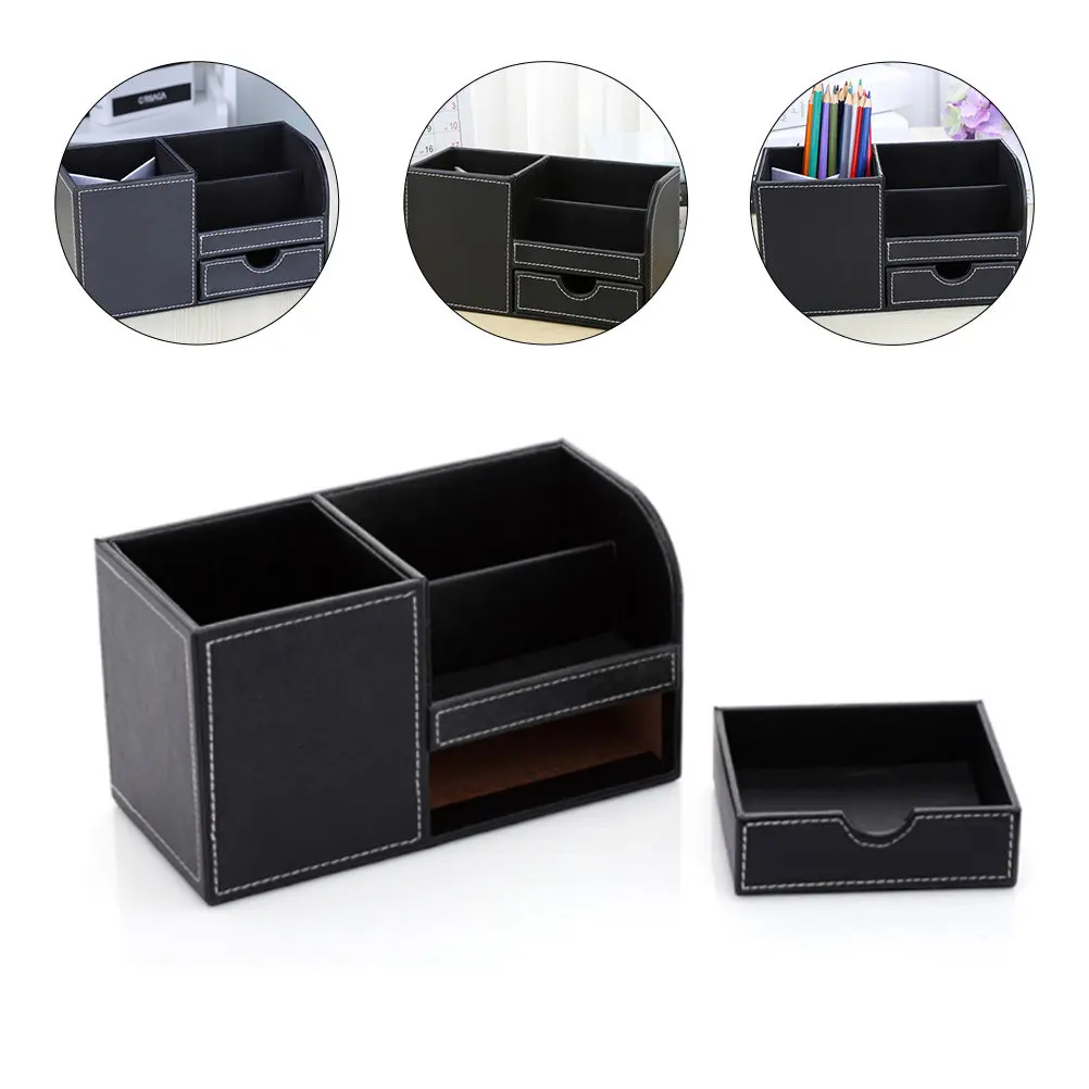 

1Pcs Office Desktop Pen Holder Black Multifunctional Stylish Desk Organizer for Home Office Stationery Storage Box Plastic PU