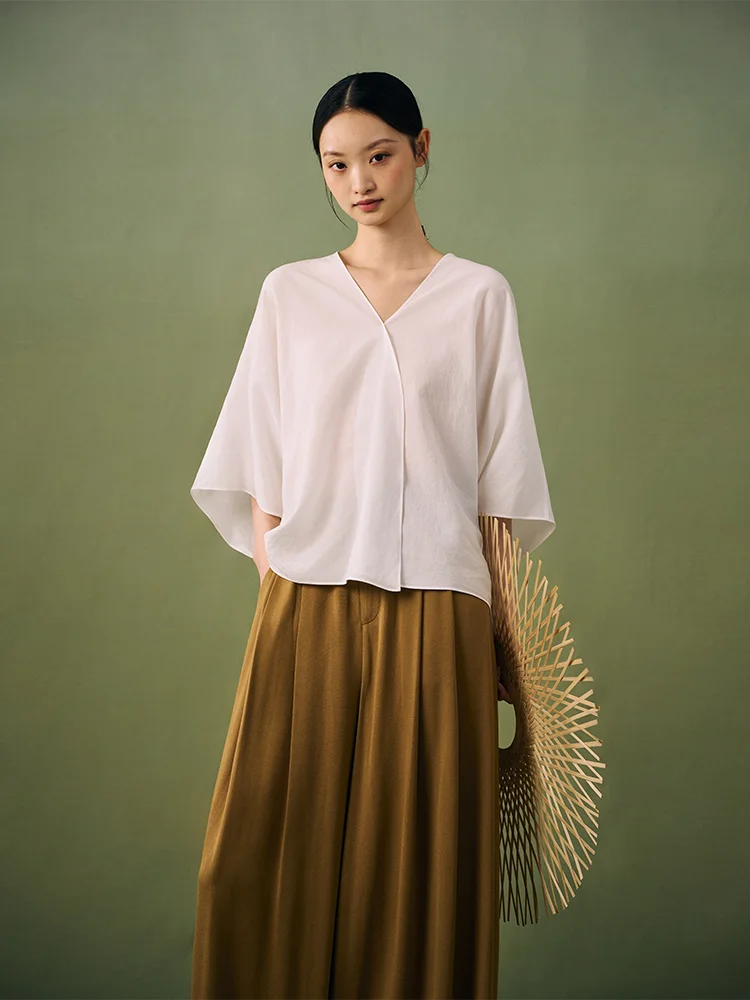 

NAAMSAAN оригинальный свободный женский топ премиум-класса V-Ne White irt Clear Oversized в китайском стиле