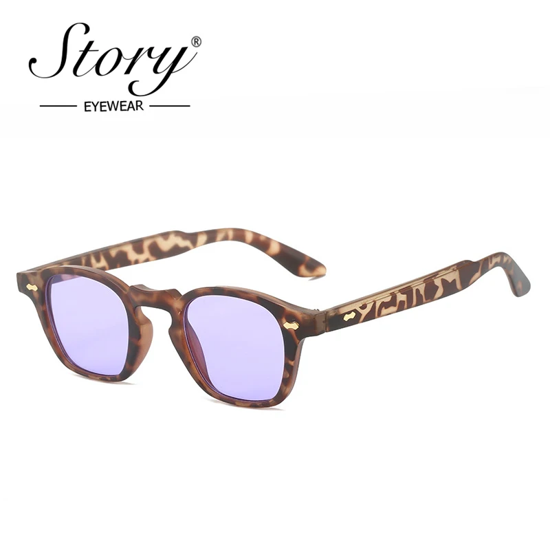 

STORY Classic Vintage Leopard Square Rivet Sunglasses Men New Design Trending Colorful Blue Lens Tortoiseshell Sun Glasses Women