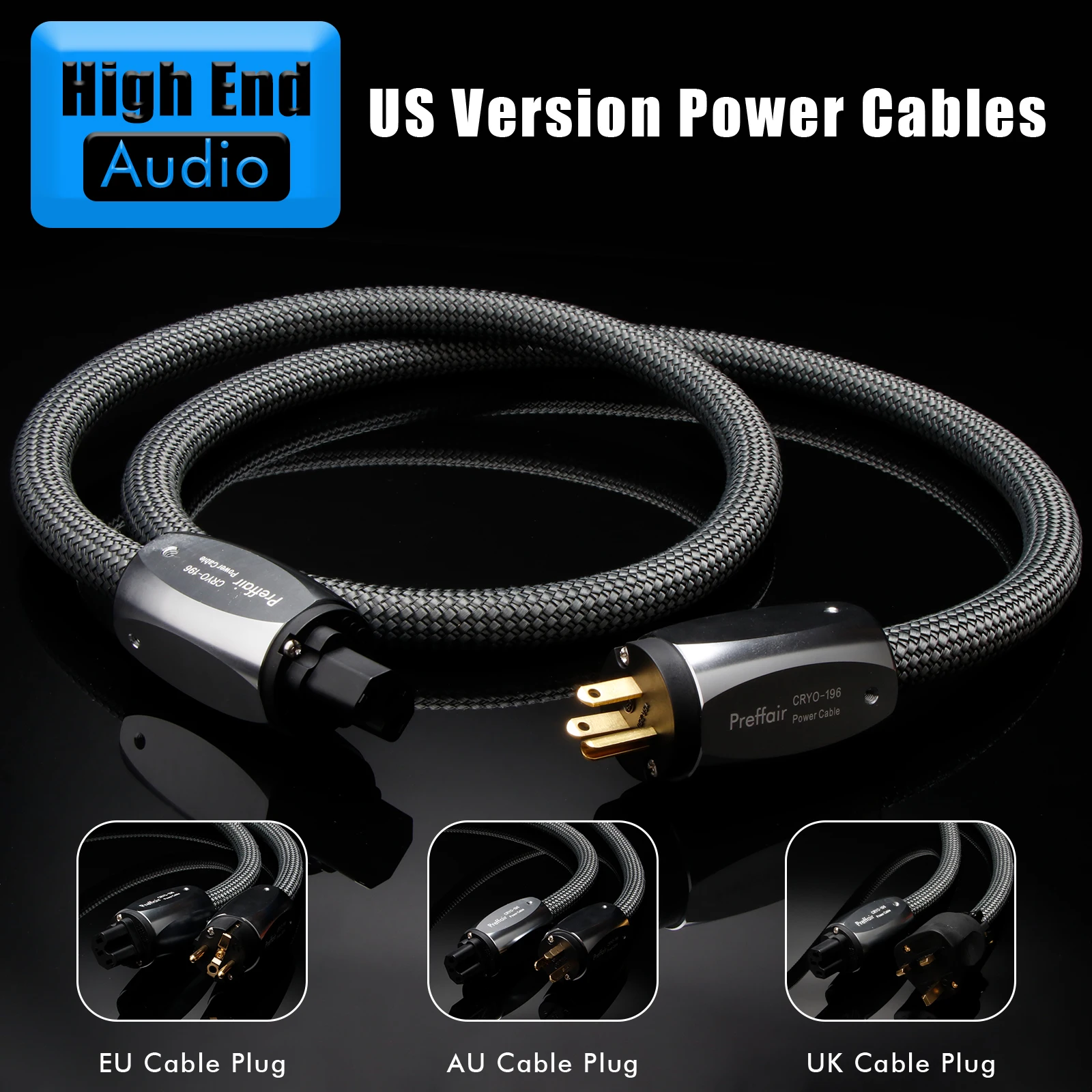 Preffair OFC Conductor Hi-Fi Audio Power Cord with Gold-Plated EU/US/AU/UK Plug for Speaker Amplifier CD Player