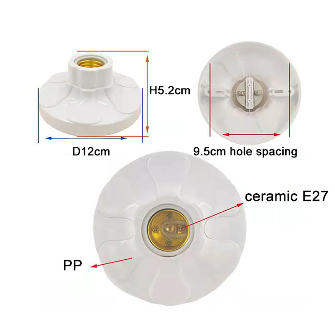 4/6/10/15pcs 120mm E27 Ceramic Light Holder,Keyless Porcelain Threaded E27 Screw Lamp Base Socket, E26 ceramic Lampholder