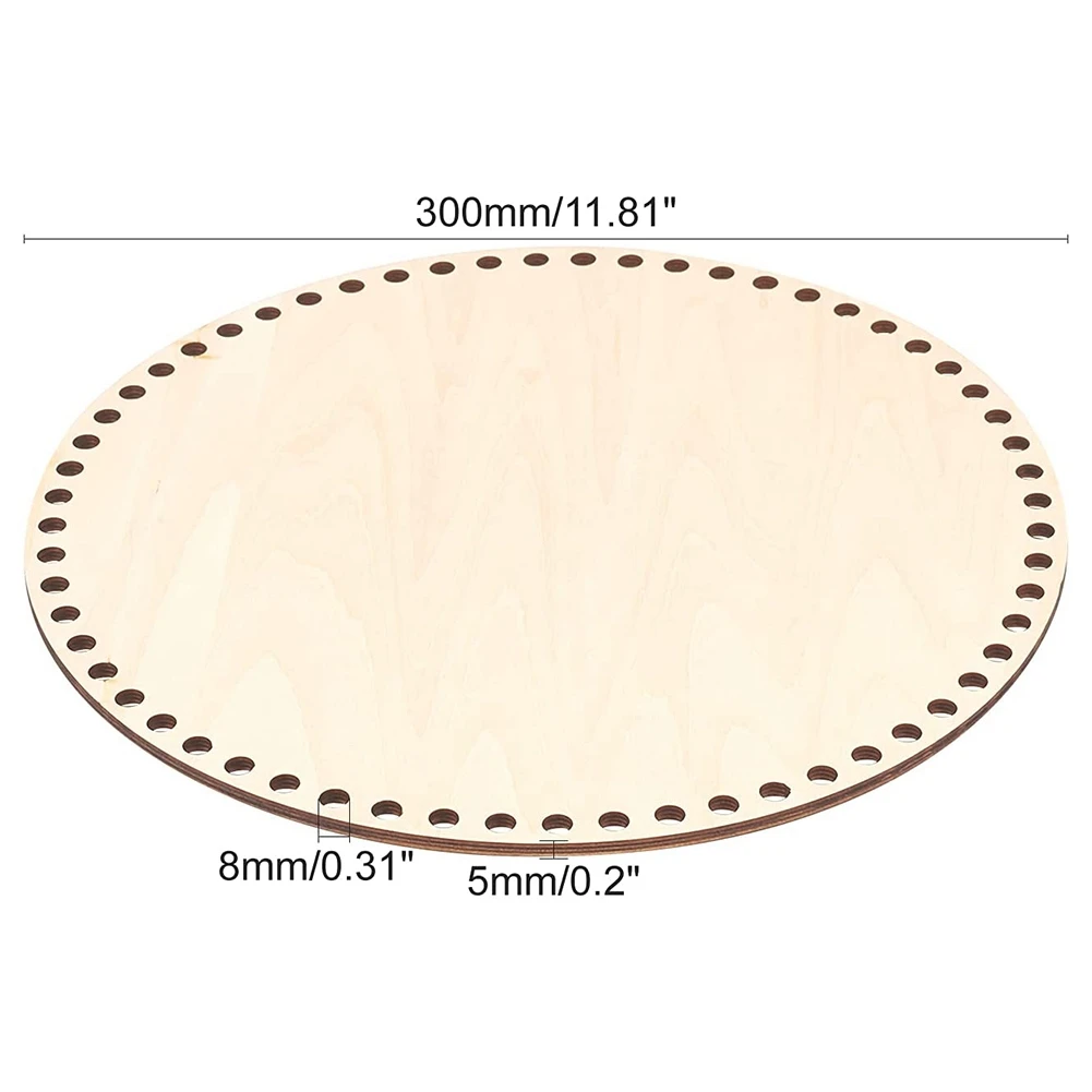 Fondo de cesta de madera Natural con agujero, Base de madera en blanco circular para tejer DIY, bolsa de ganchillo, moldeador de fondo artesanal, 30cm