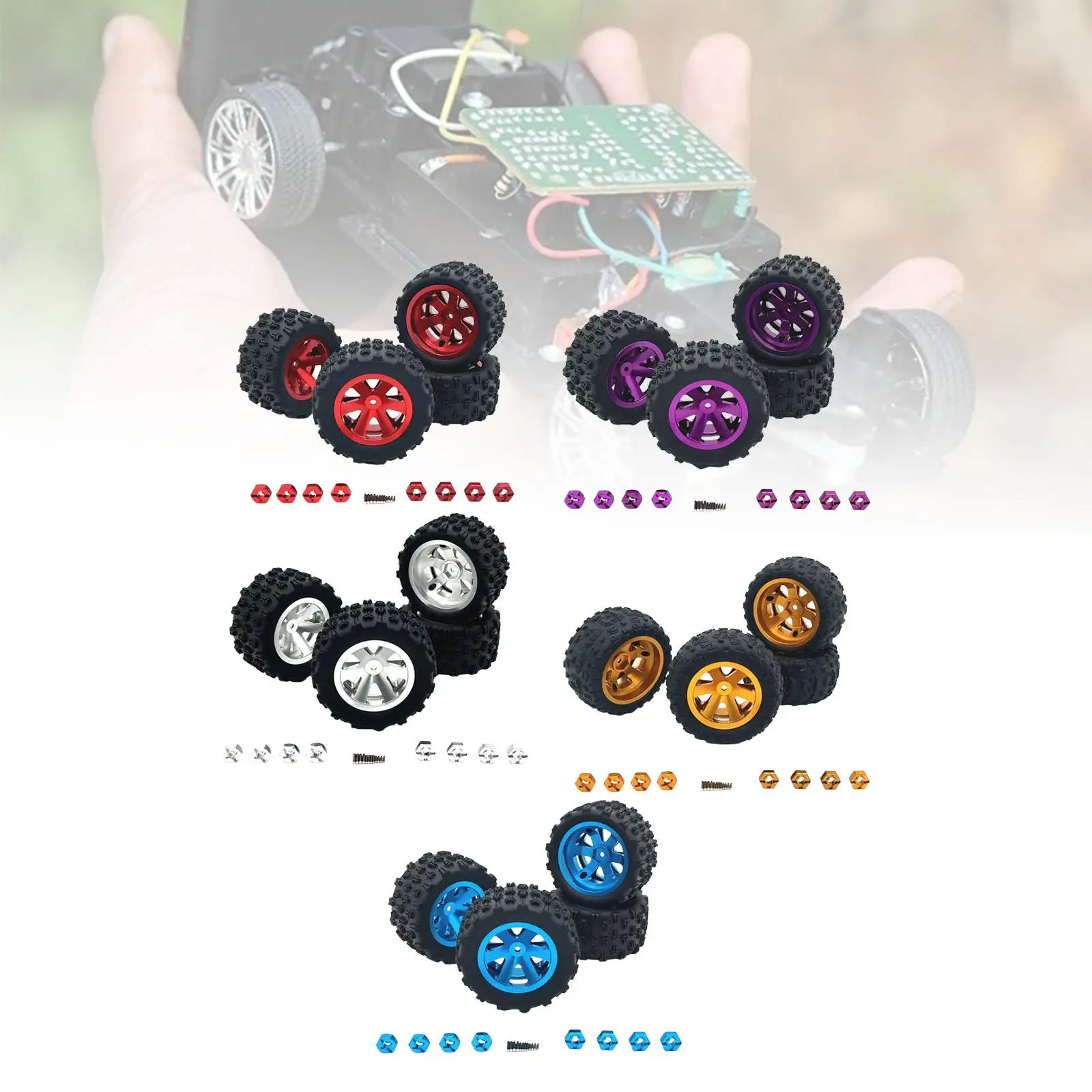 4x RC Car Wheels and Tires Upgrade with 8 Hex Wheel Hubs Rubber Tyres for 1/12 1/14 1/16 1/18 Car Trucks Crawler Accessories