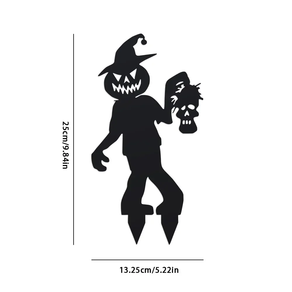 1pc Floor Deco Style, Spooky Fairy Theme for Patio & Garden Halloween Garden Stake Decorations Metal Pumpkin Head Silhouette