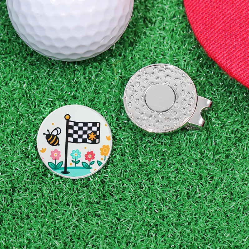 Cartoon Bee Flag And Flowers Hat Clip Magnetic Removable Hat Badges Baseball Golf Ball Marker Golf Accessories Jewelry Gift