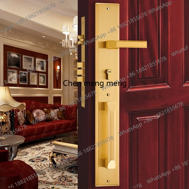Brass luxury home folio double door lock, lengthened simple atmosphere light luxury American door lock