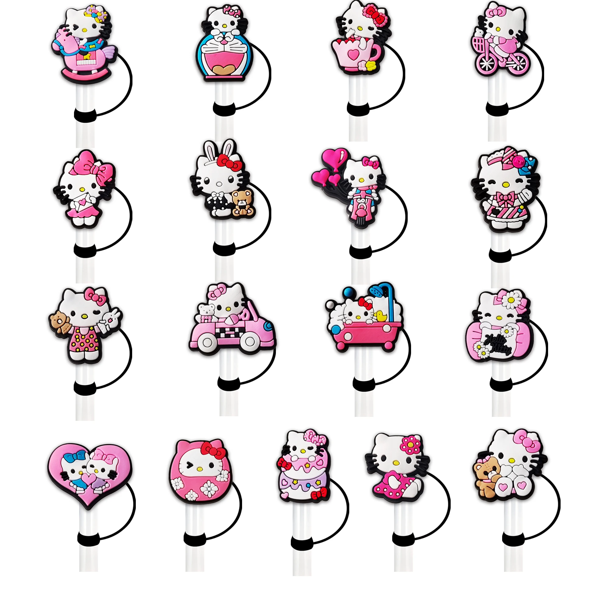 

1-17 шт., силиконовые соломенные колпачки с рисунком Hello Kitty Cat, 10 мм, стакан Stanley, 30 и 40 унций, с ручкой, пыленепроницаемый многоразовый рукав для пилы
