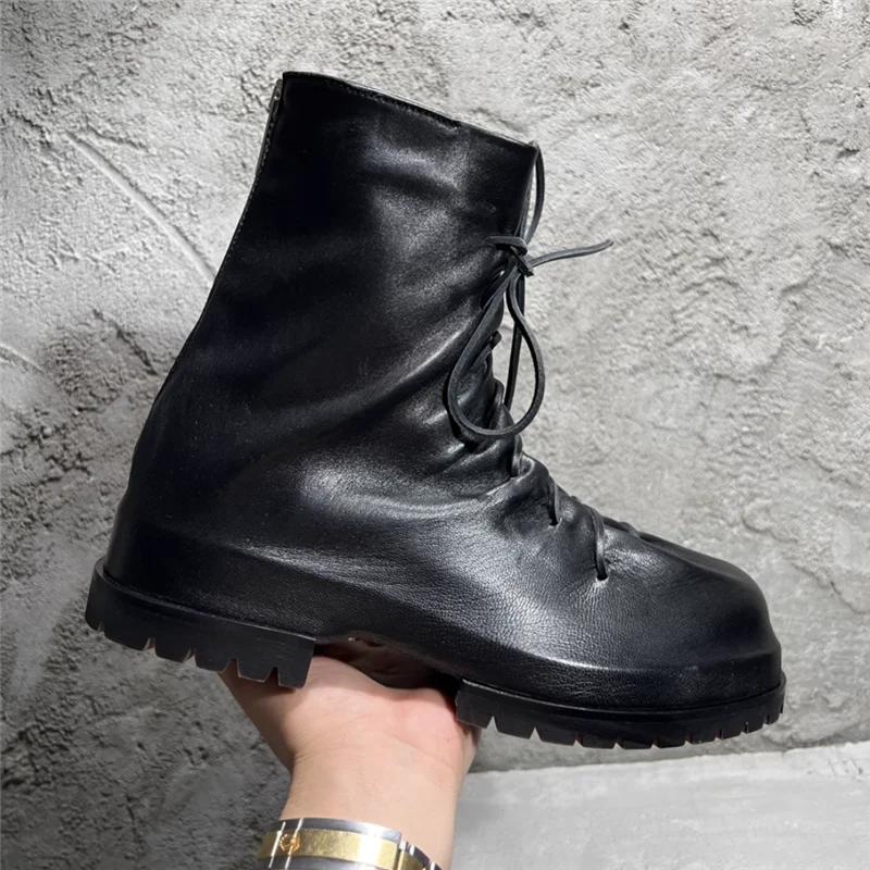 

Waterproof Men Flat Heel Designer Boot Genuine Leather Man Black Ankle Boots