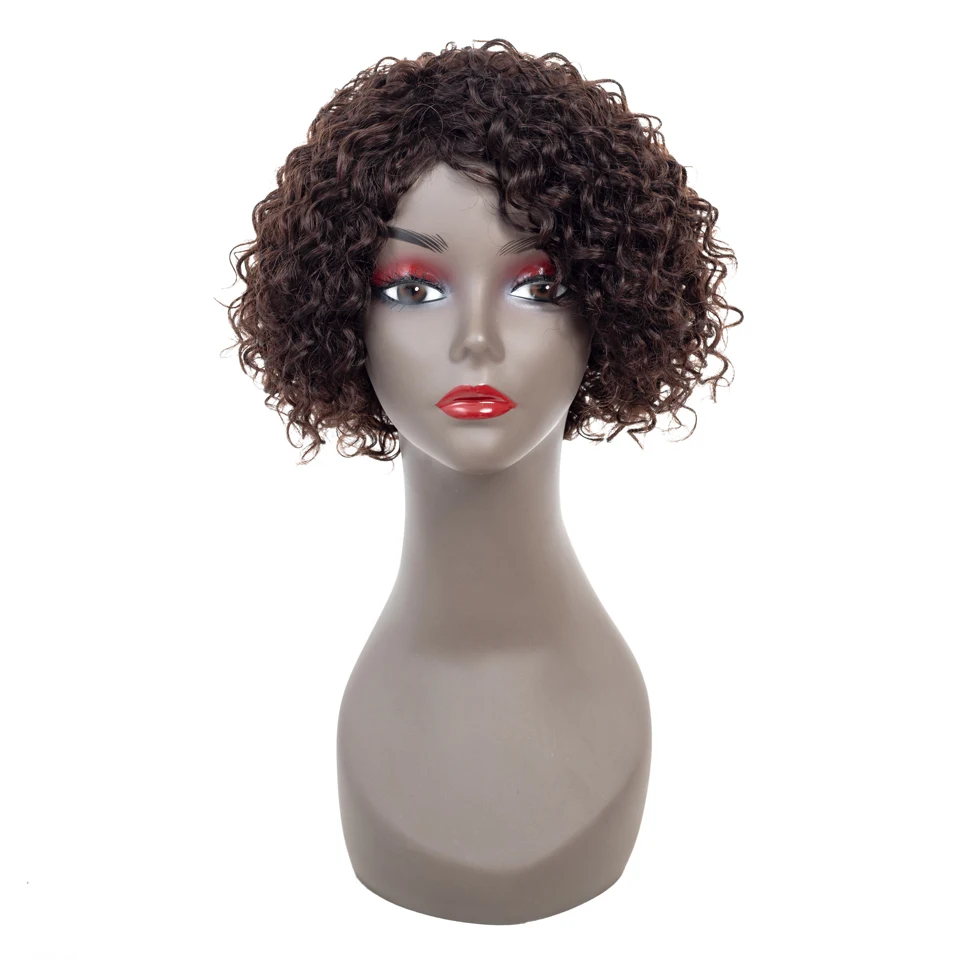 Short Curly Wigs With Side Part Human Hair Wig 9 Inches Long,#2 Color,Affordable 100% High Quality Hair,Suitable for Daily Wear