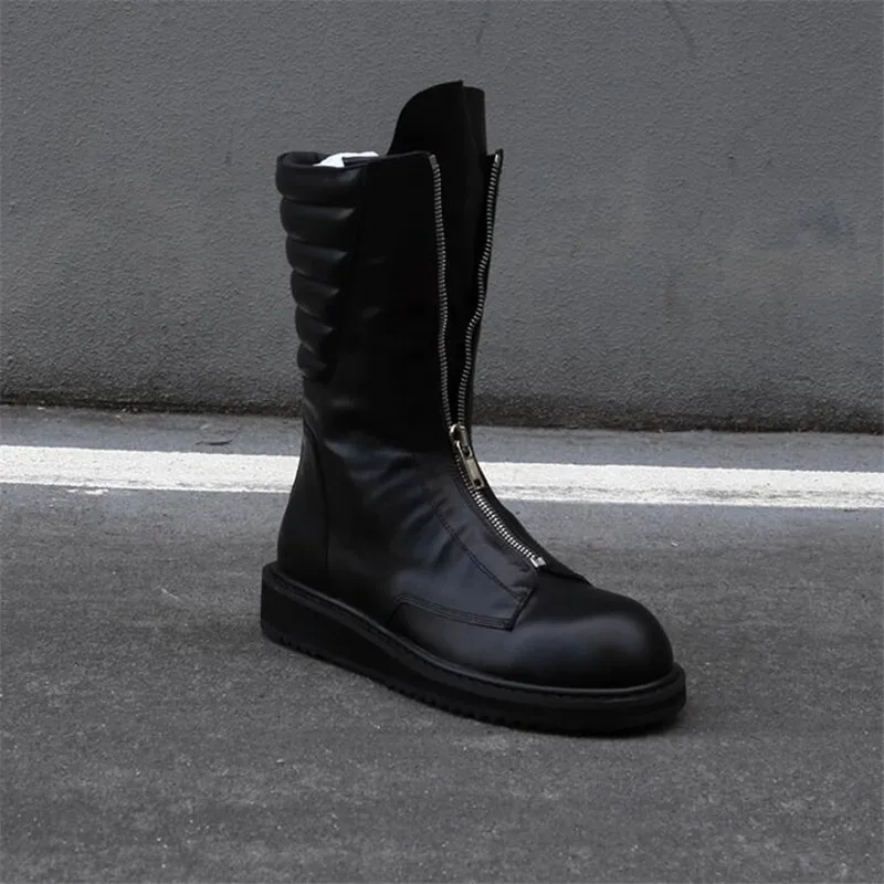 Round Head Man High Boot Thick Soled Men Genuine Leather Designer Boot