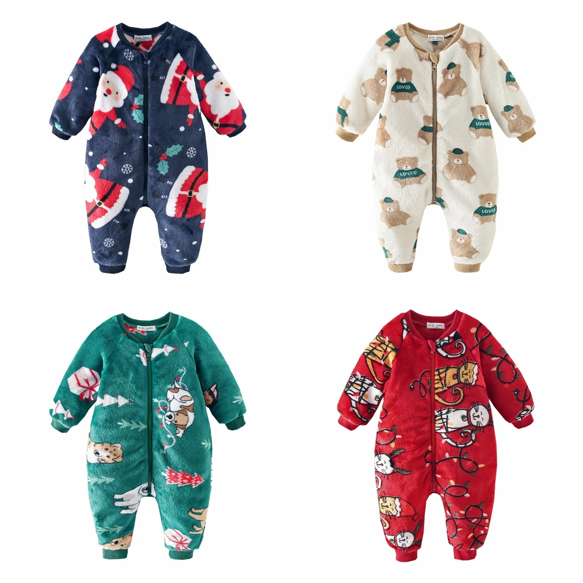 Sanlutoz Cute Printing Fleece Winter Baby Rompers Clothing Zipper Long Sleeve Toddler Jumpsuits Warm Cozy Christmas Halloween