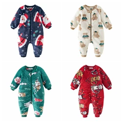 Sanlutoz niedlichen Druck Fleece Winter Baby Stram pler Kleidung Reiß verschluss Langarm Kleinkind Overalls warm gemütlich Weihnachten Halloween